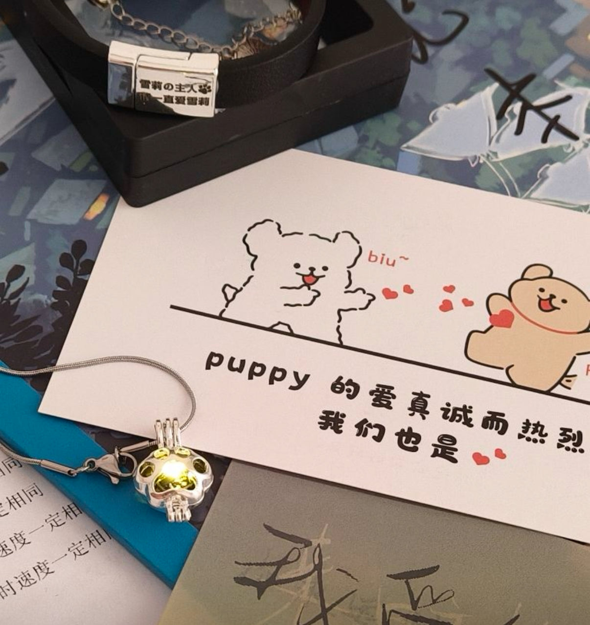 感應發光小貓爪項鍊手環套組