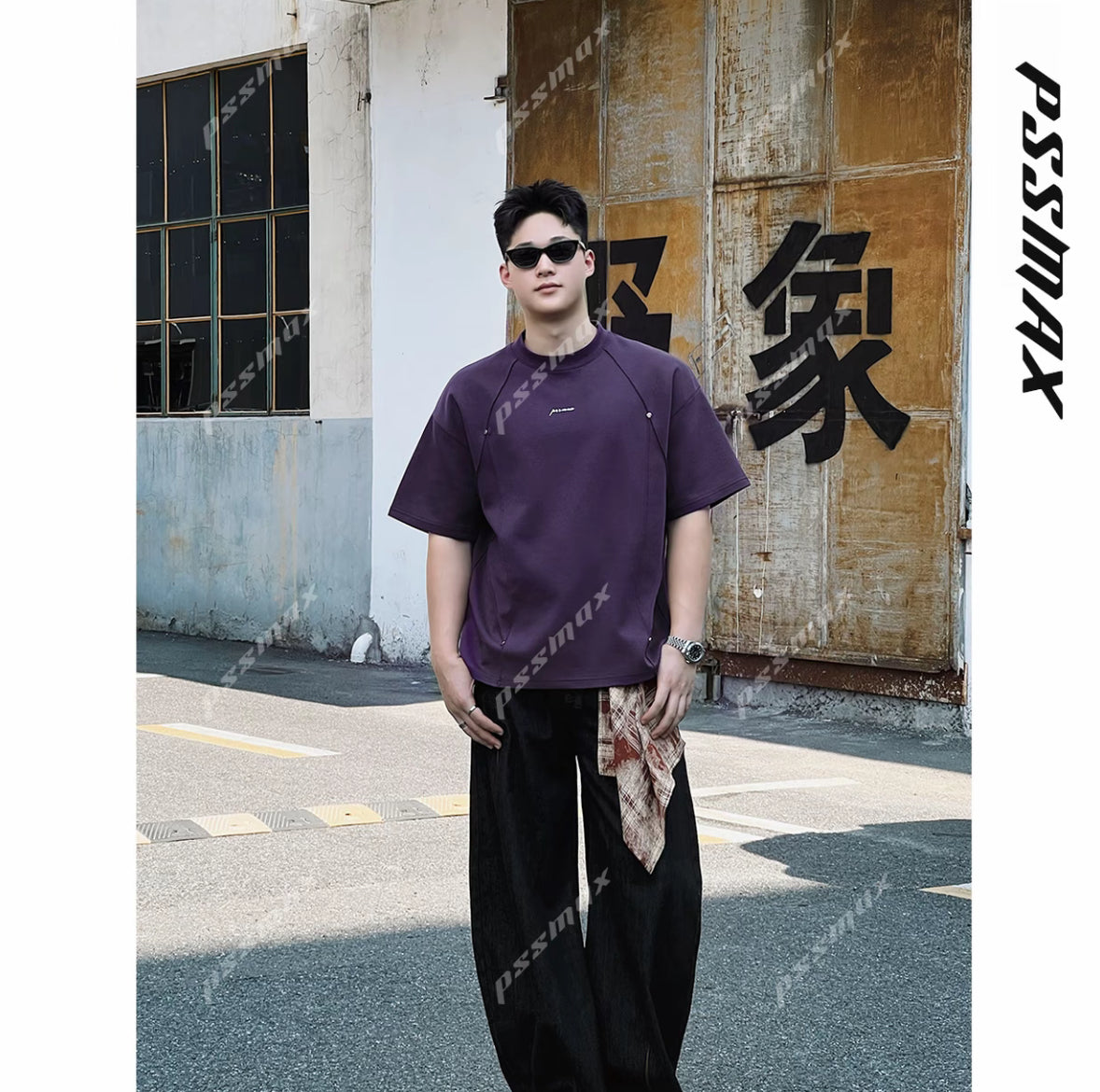 胖男生遮肉顯瘦挺闊休閒T恤