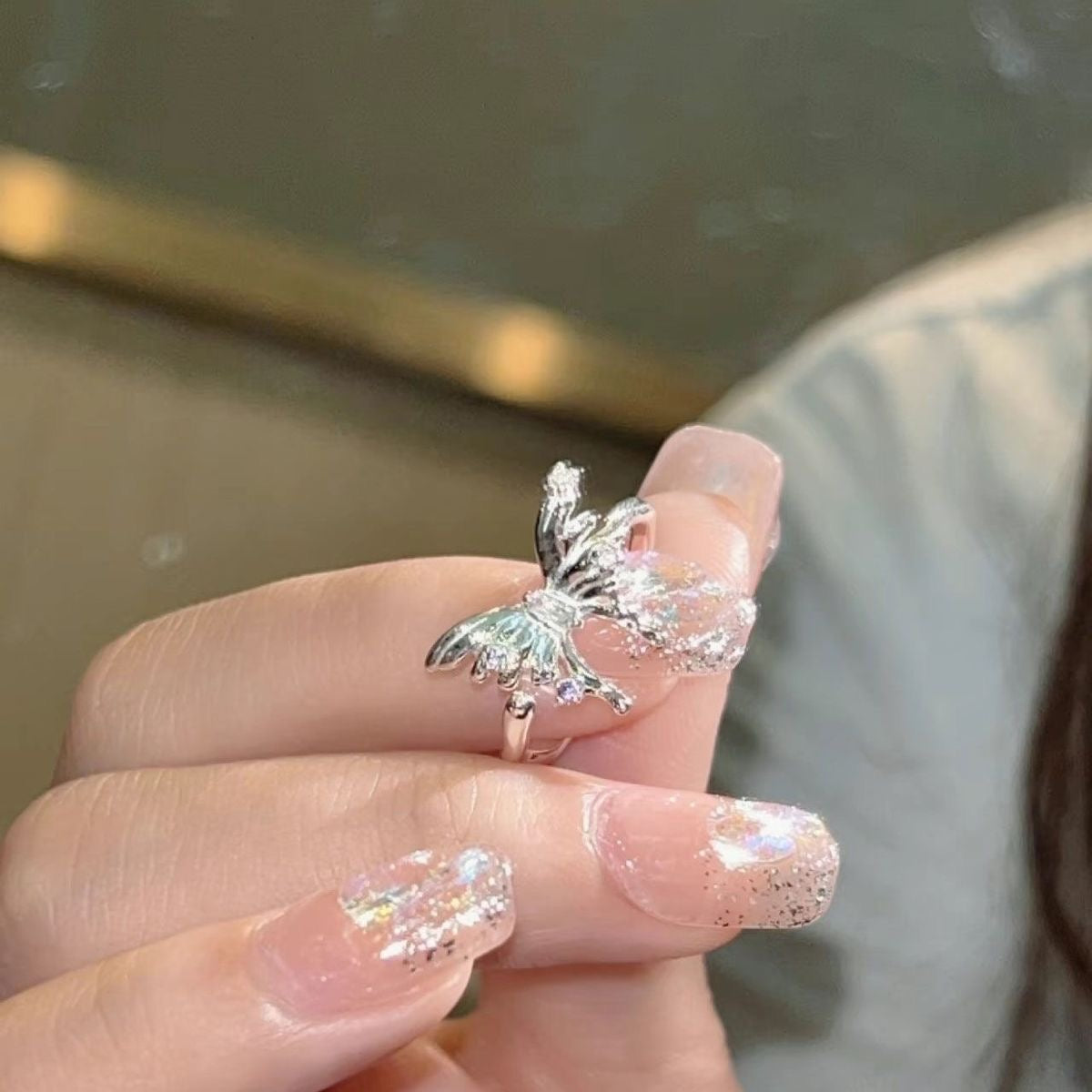 蝴蝶鋯石開口戒指