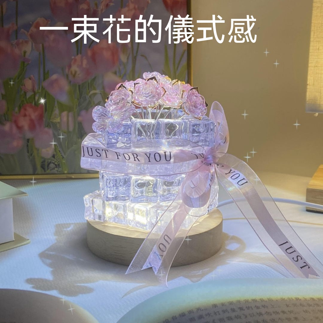 七夕情人節手工DIY冰塊蝴蝶玫瑰小夜燈