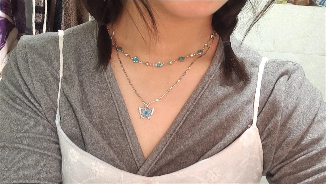 冰安糯雙層蝴蝶項鏈