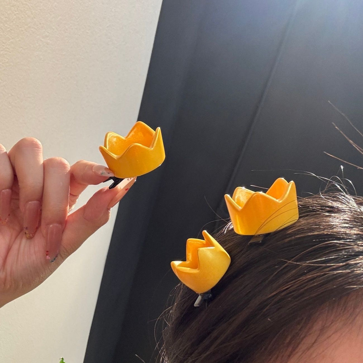 黃色立體小皇冠鴨嘴夾