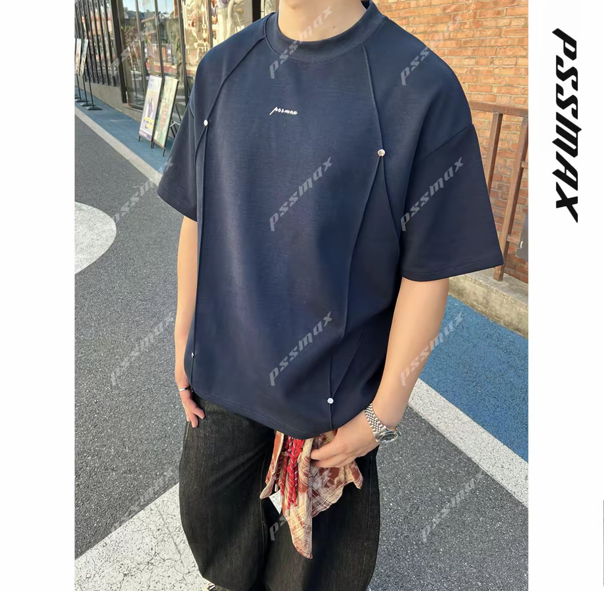 胖男生遮肉顯瘦挺闊休閒T恤