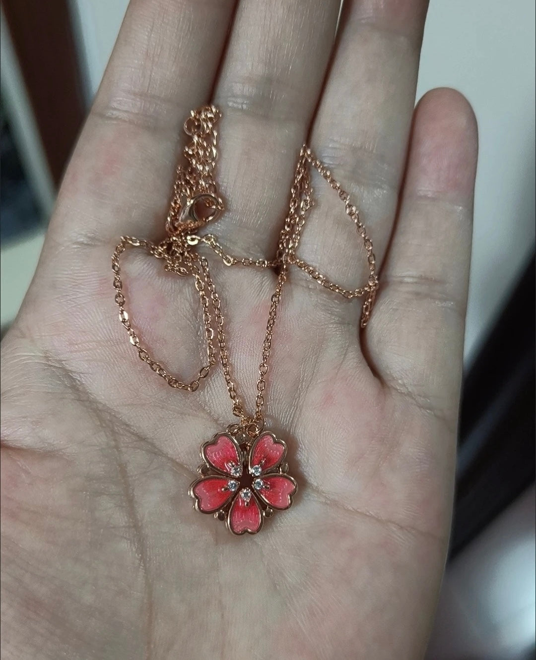 桃之夭夭鍍925銀桃花項鏈