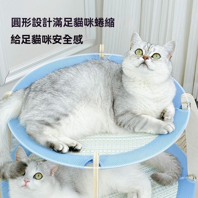 雙層圓形亞草席貓窩（加大號離地吊床