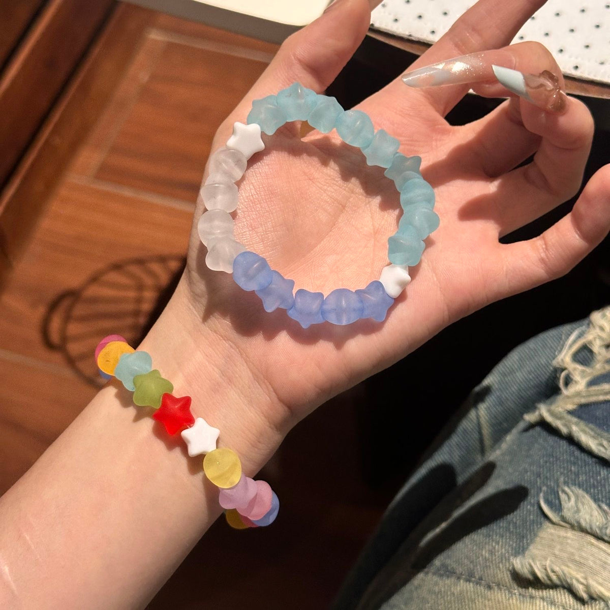 多巴胺彩色復古玻璃糖紙磨砂星星手串