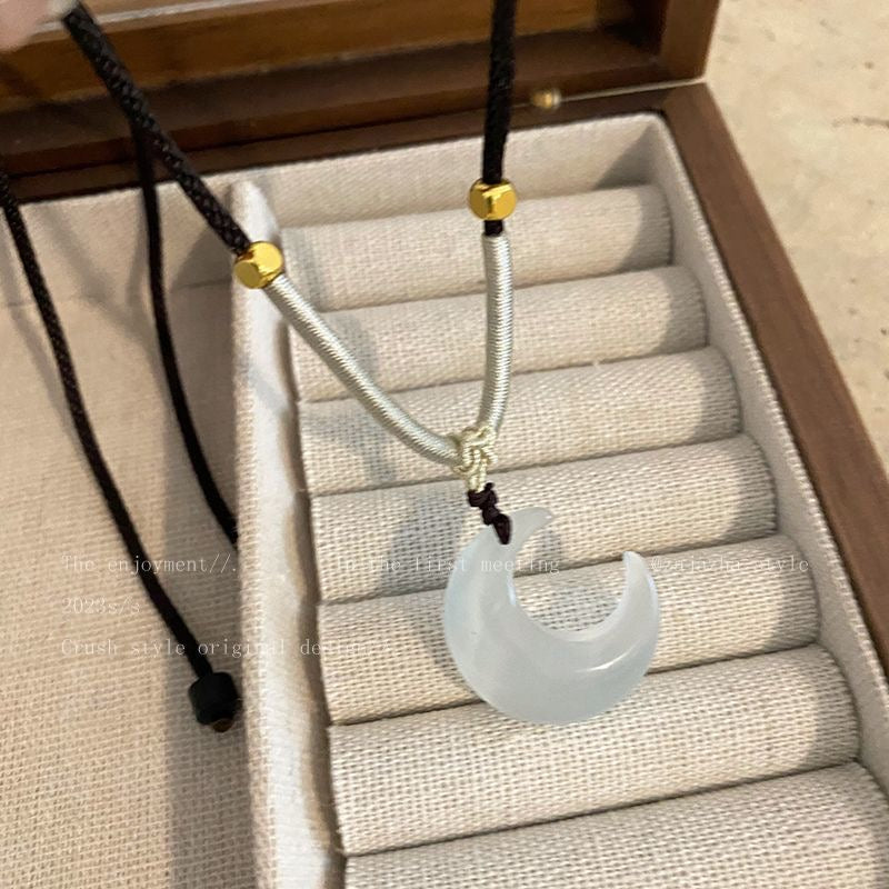 新中式清冷月亮吊墜編繩項鏈