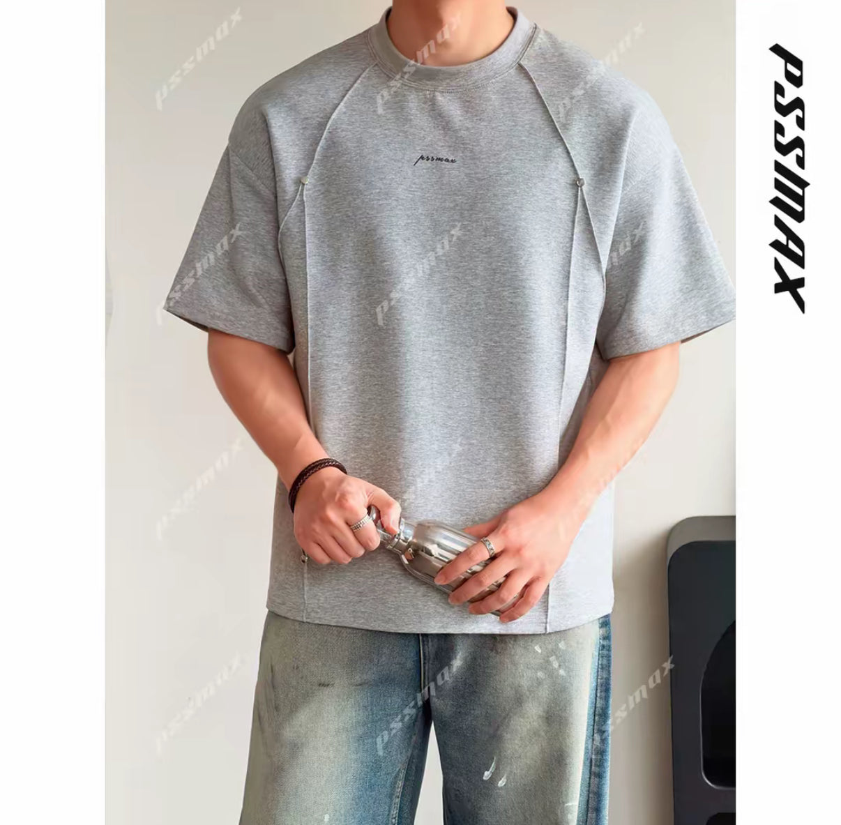 胖男生遮肉顯瘦挺闊休閒T恤