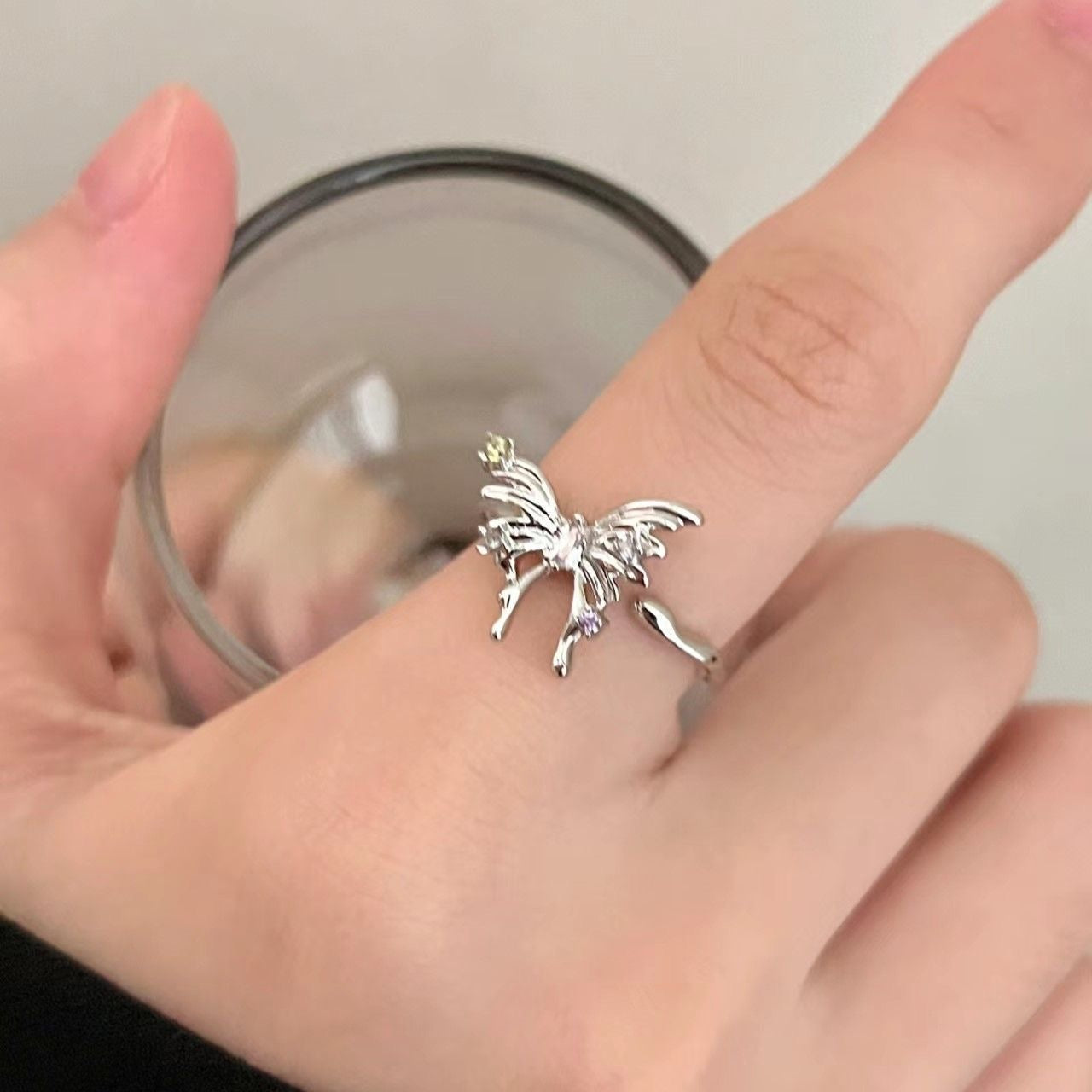 蝴蝶鋯石開口戒指