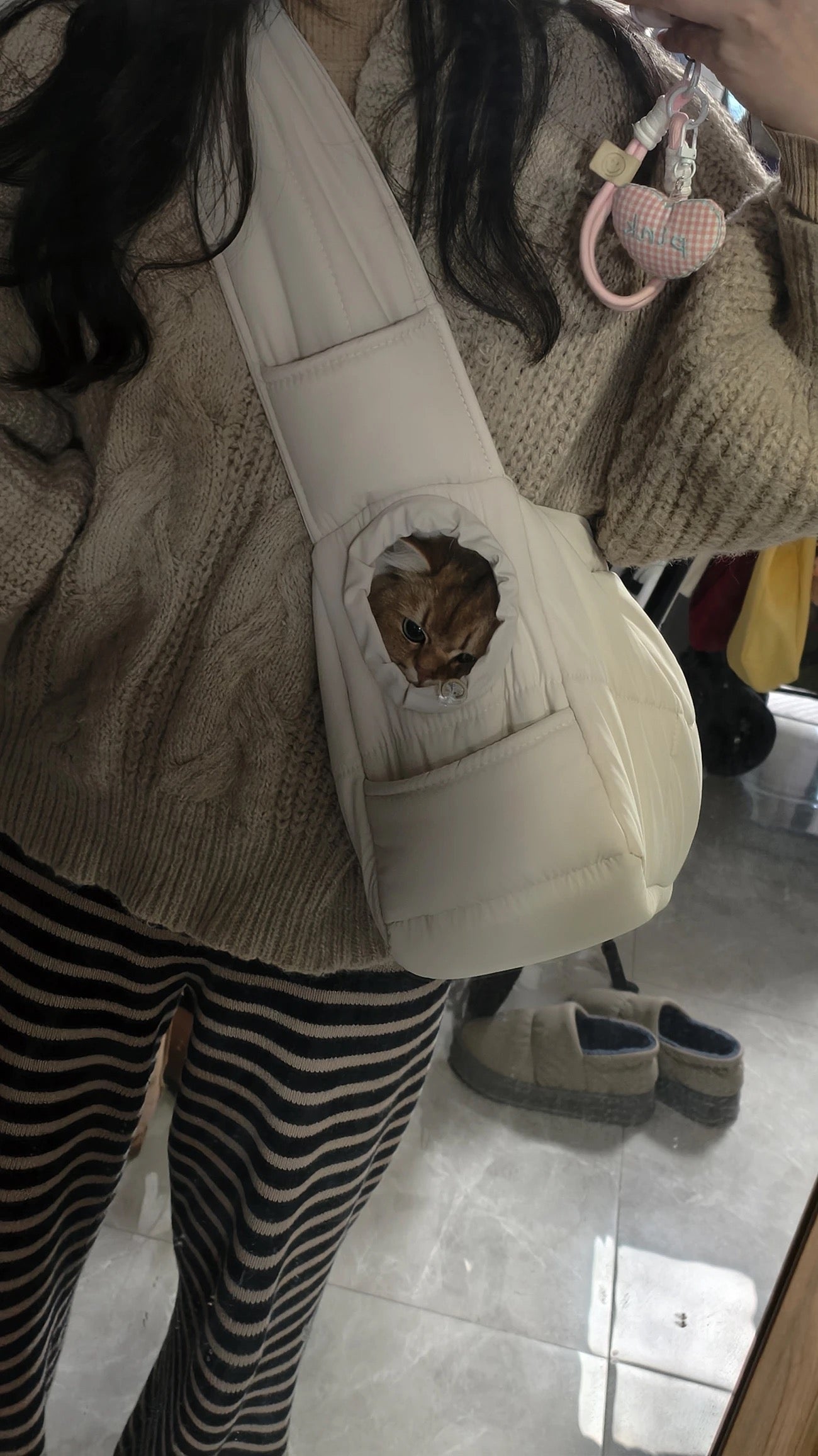紡棉簡約外出斜挎包（貓咪外出包）