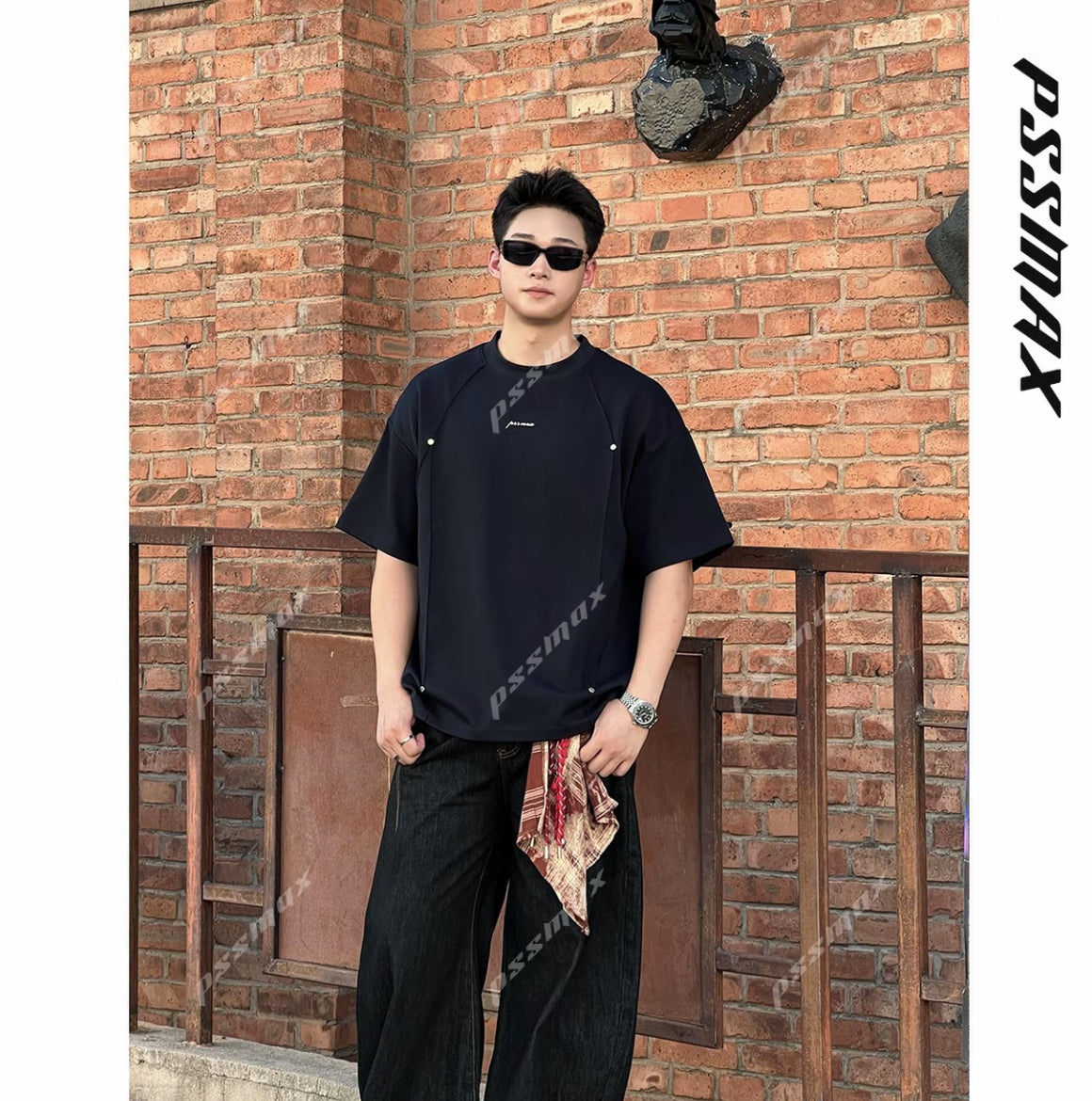 胖男生遮肉顯瘦挺闊休閒T恤