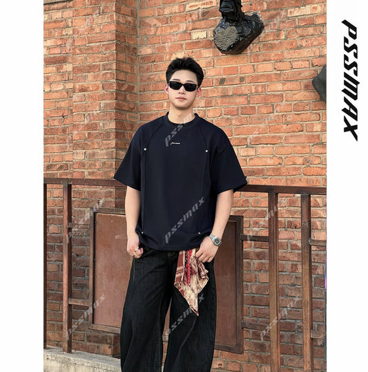 胖男生遮肉顯瘦挺闊休閒T恤