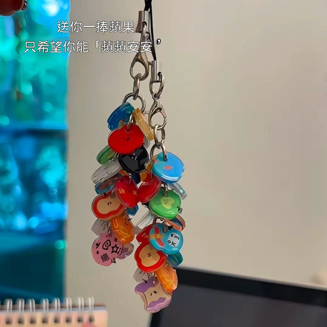 多巴胺蘋果紐扣亞克力異形鑰匙扣掛件手機鏈
