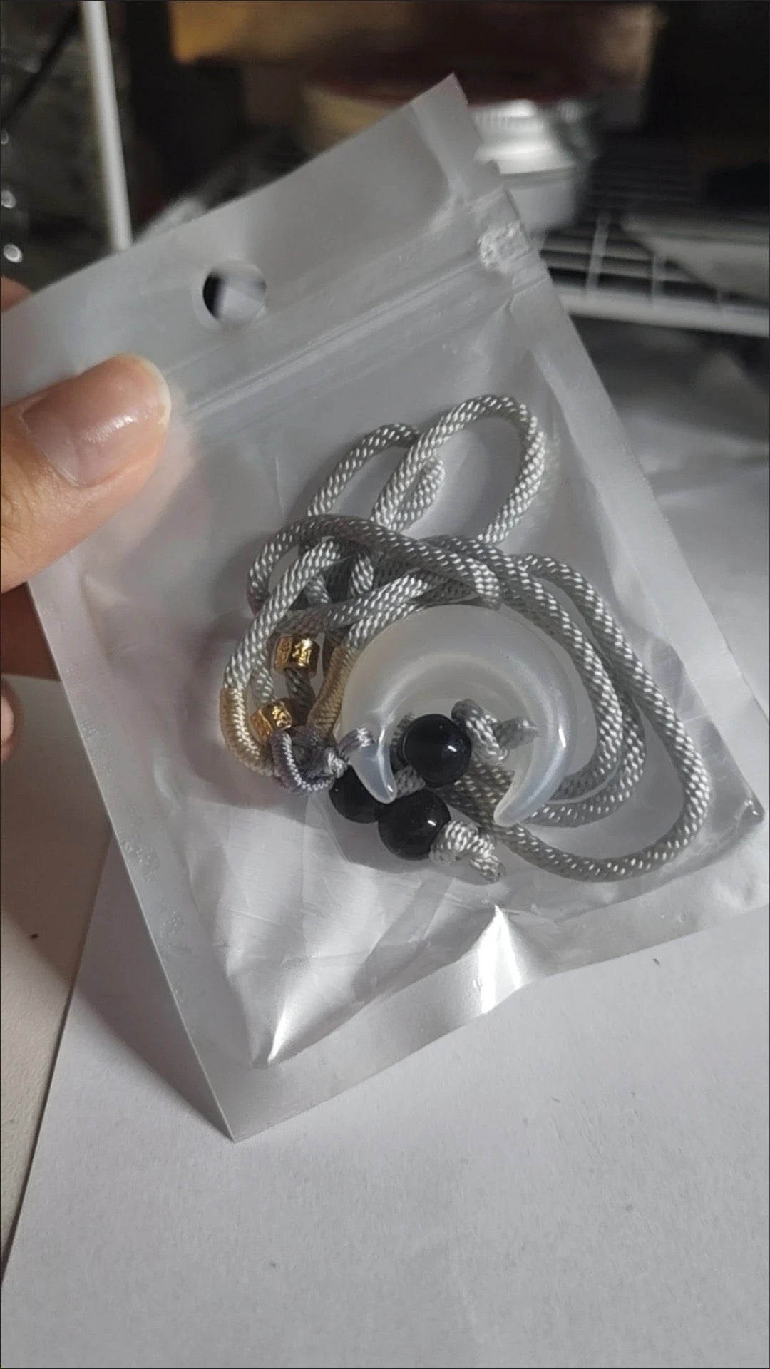 新中式清冷月亮吊墜編繩項鏈
