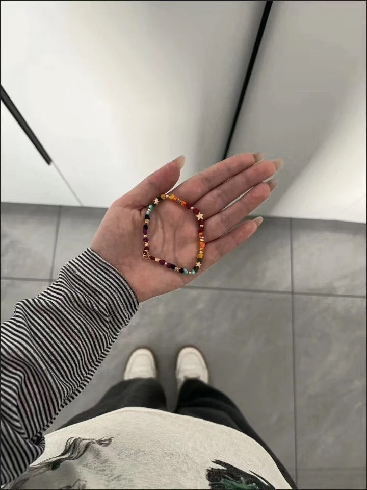 彩虹記憶星星彩色線編織手鏈