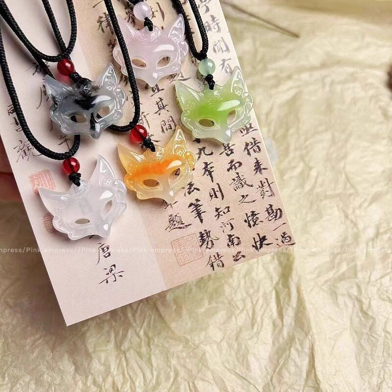 國風狐狸面具吊墜項鍊