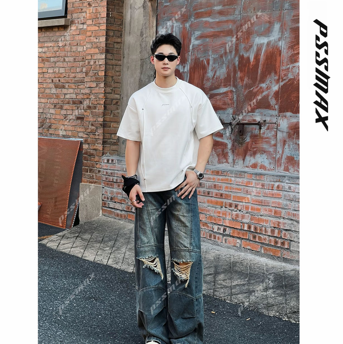 胖男生遮肉顯瘦挺闊休閒T恤