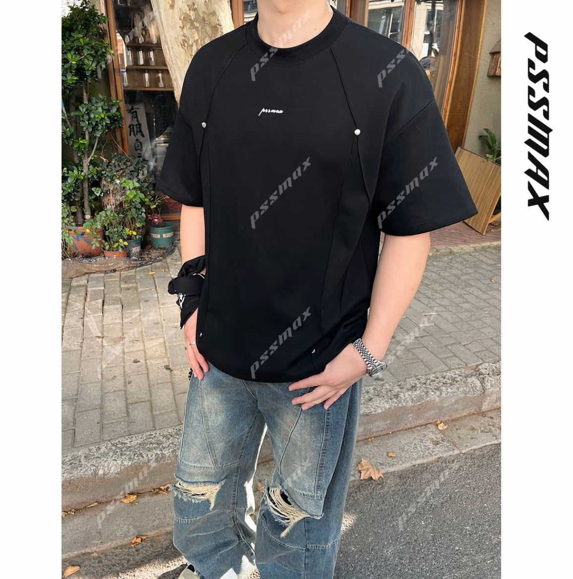 胖男生遮肉顯瘦挺闊休閒T恤