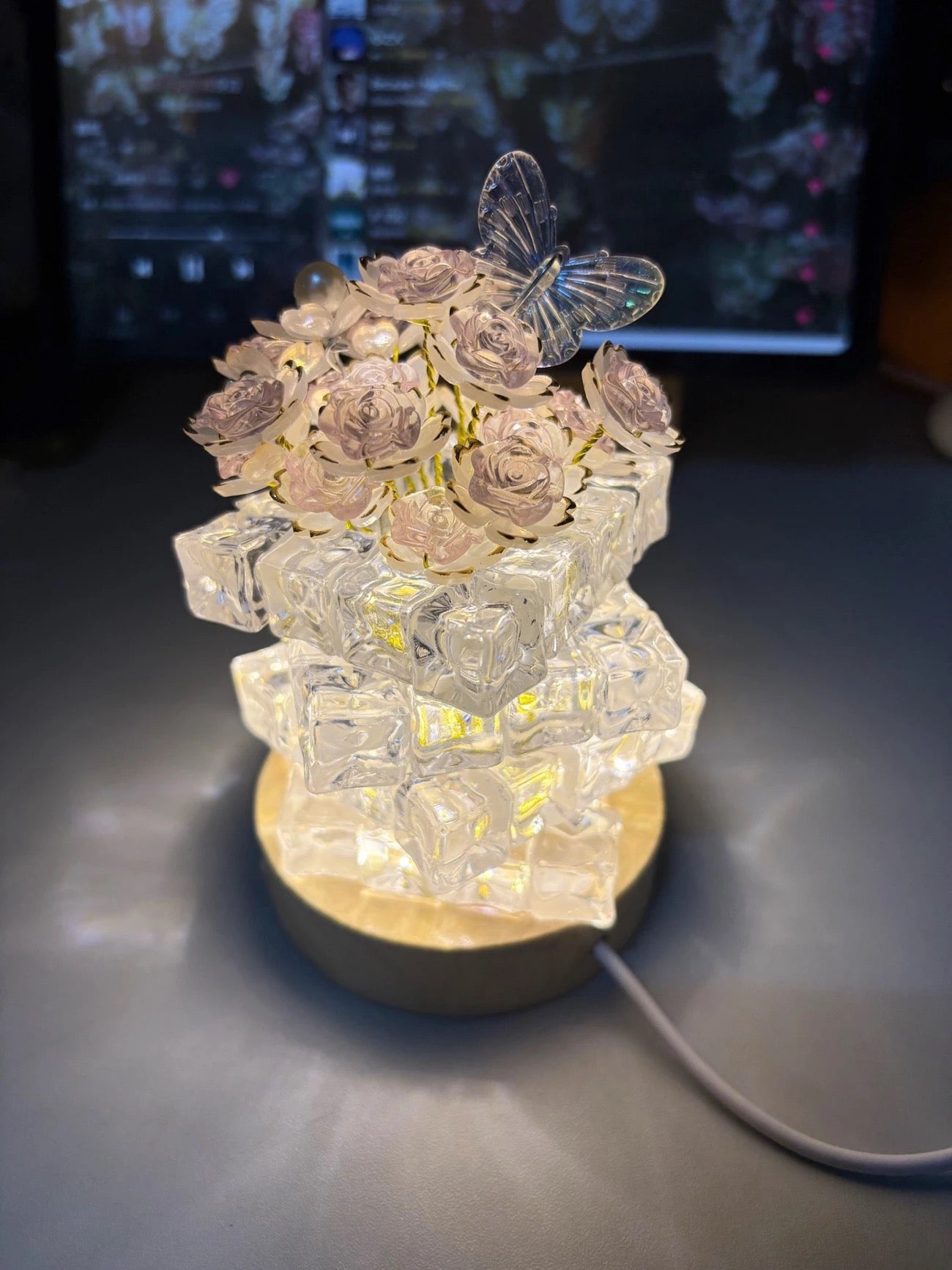 七夕情人節手工DIY冰塊蝴蝶玫瑰小夜燈