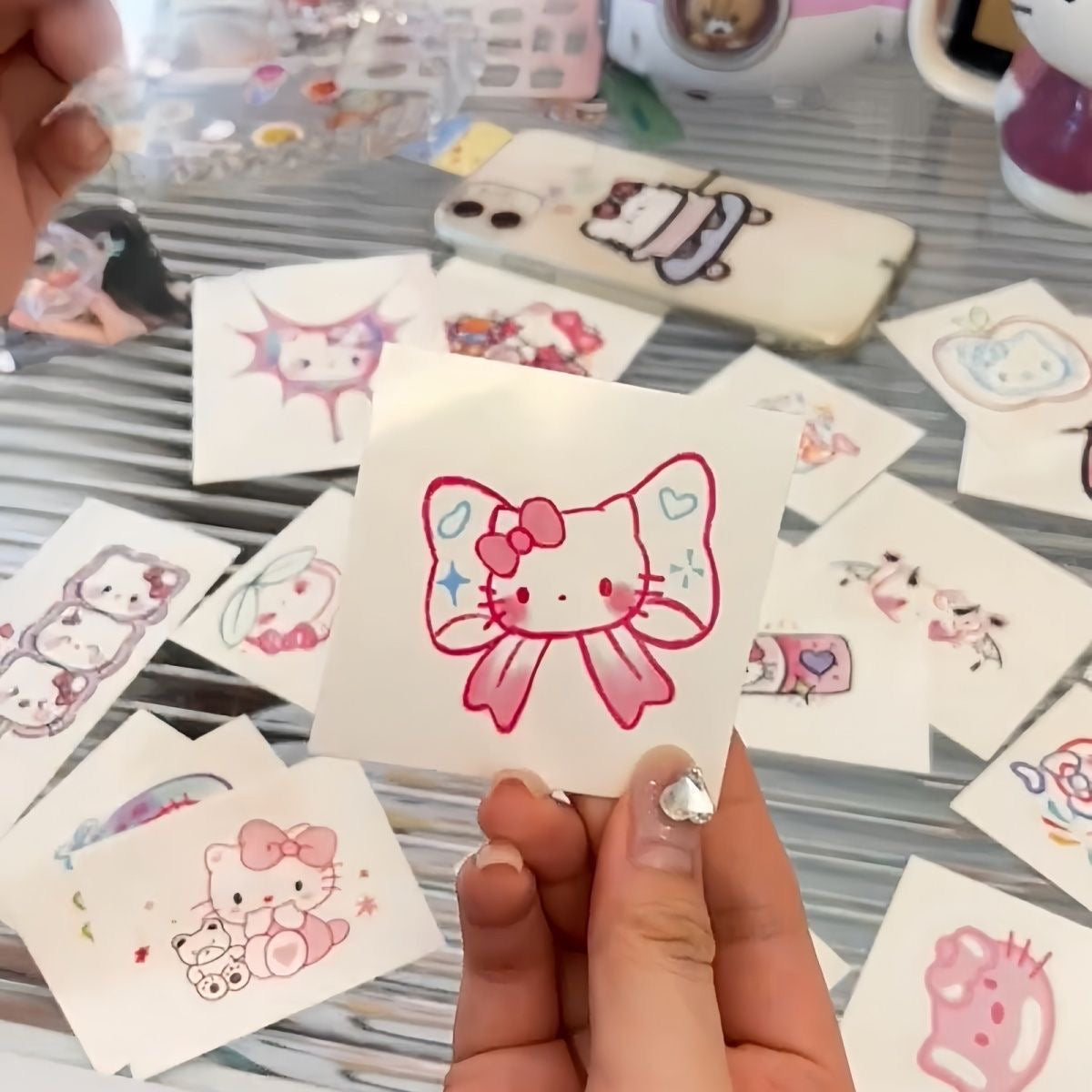多巴胺彩色Hello Kitty防水紋身貼