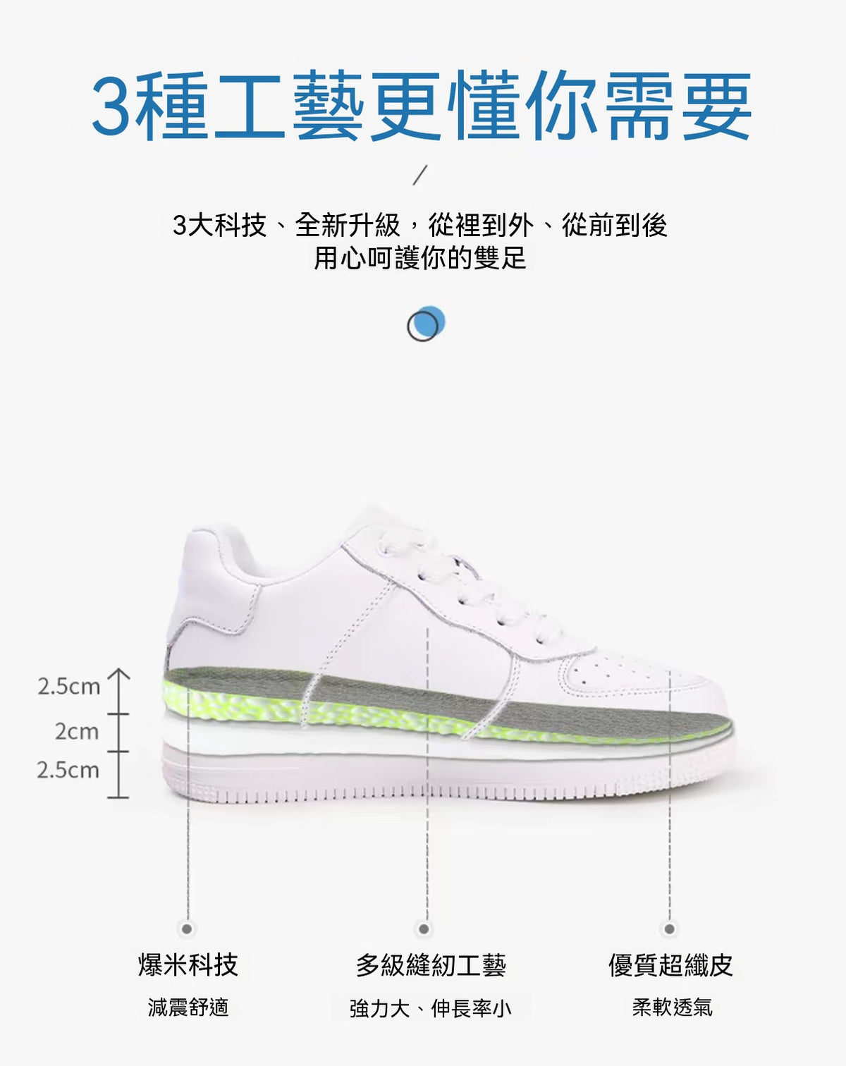 7cm隱形增高小白鞋