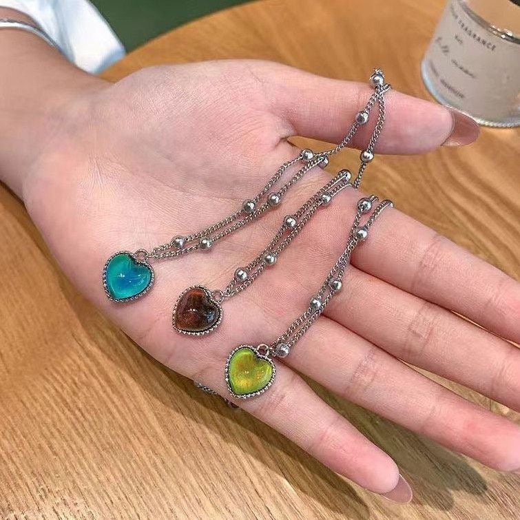冰安糯感溫變色愛心項鍊