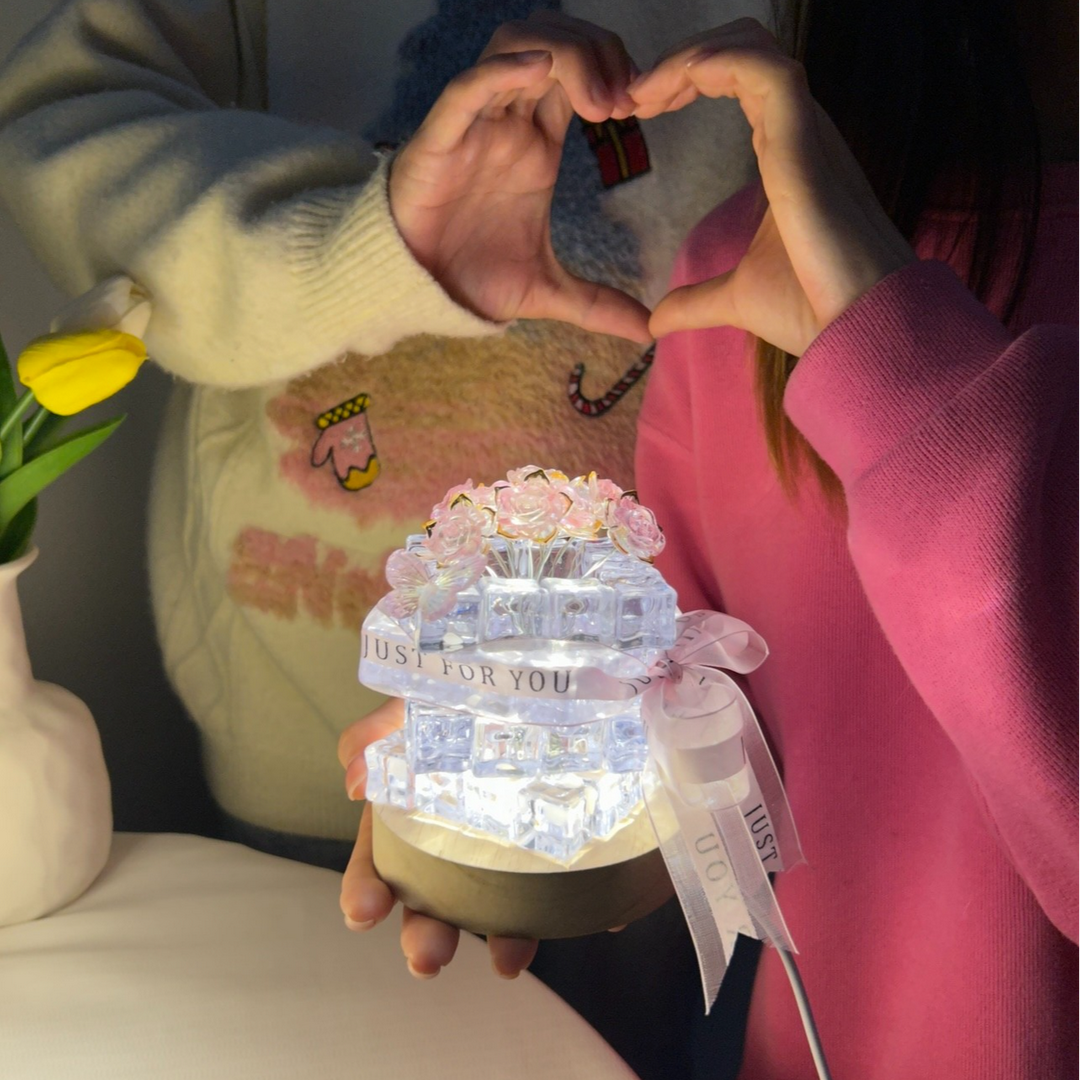 七夕情人節手工DIY冰塊蝴蝶玫瑰小夜燈