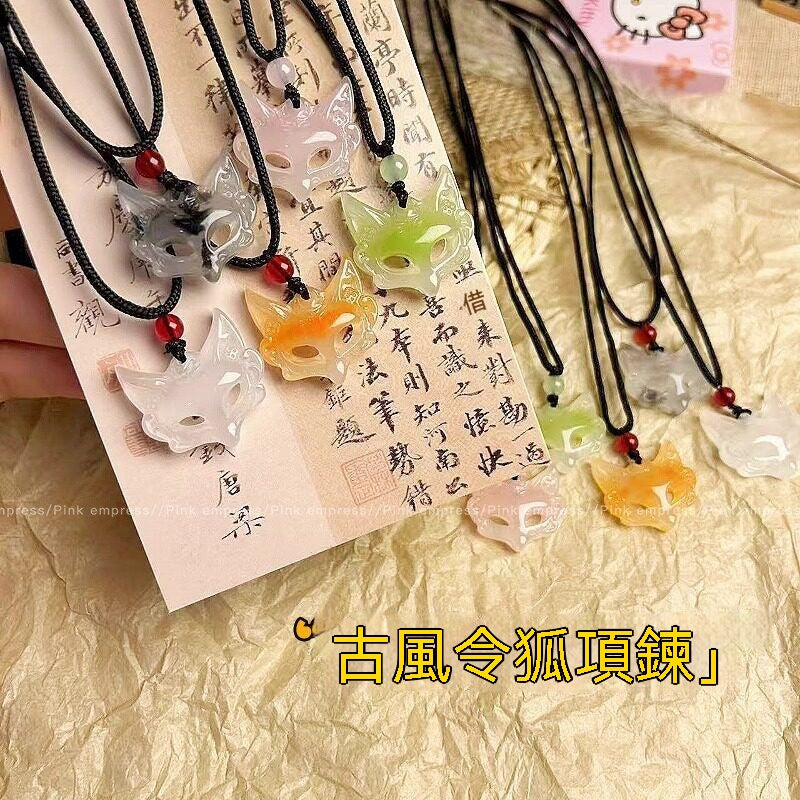 國風狐狸面具吊墜項鍊